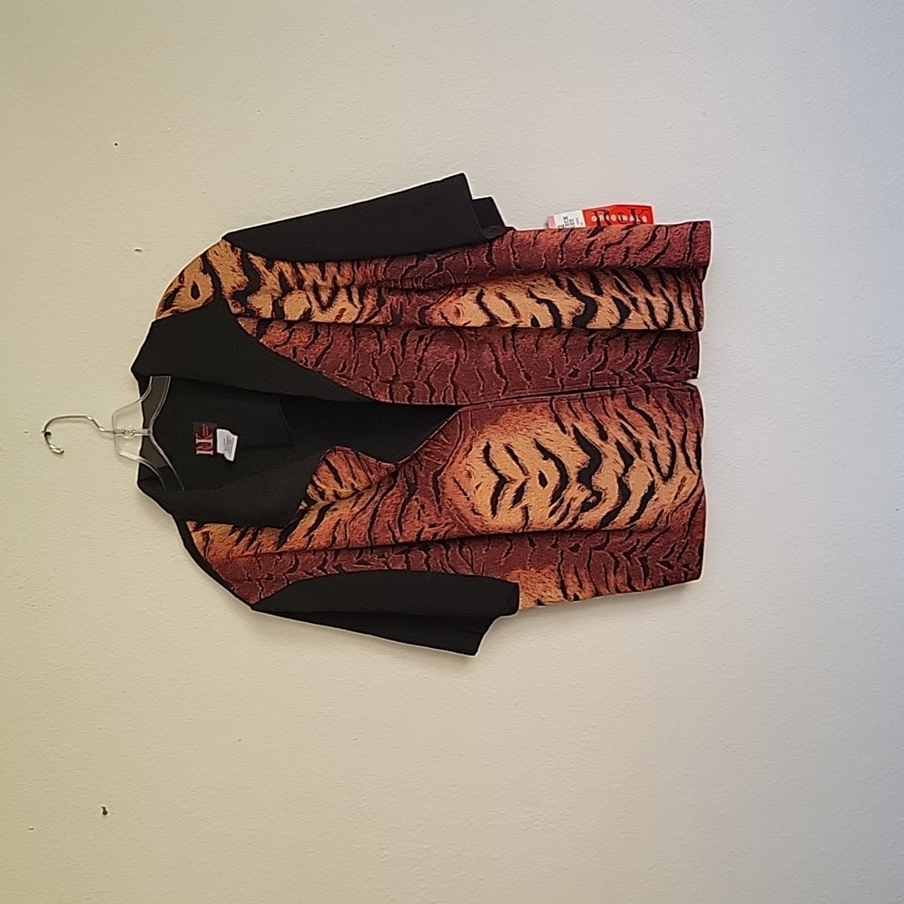 NWT R&K open cover cardigan size 24W black and brown yellow